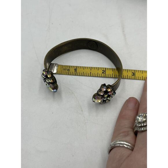 LOREN HOPE Mishelle Aurora Borealis Iridescent Crystals Gold Brass Cuff Bracelet - Picture 14 of 16